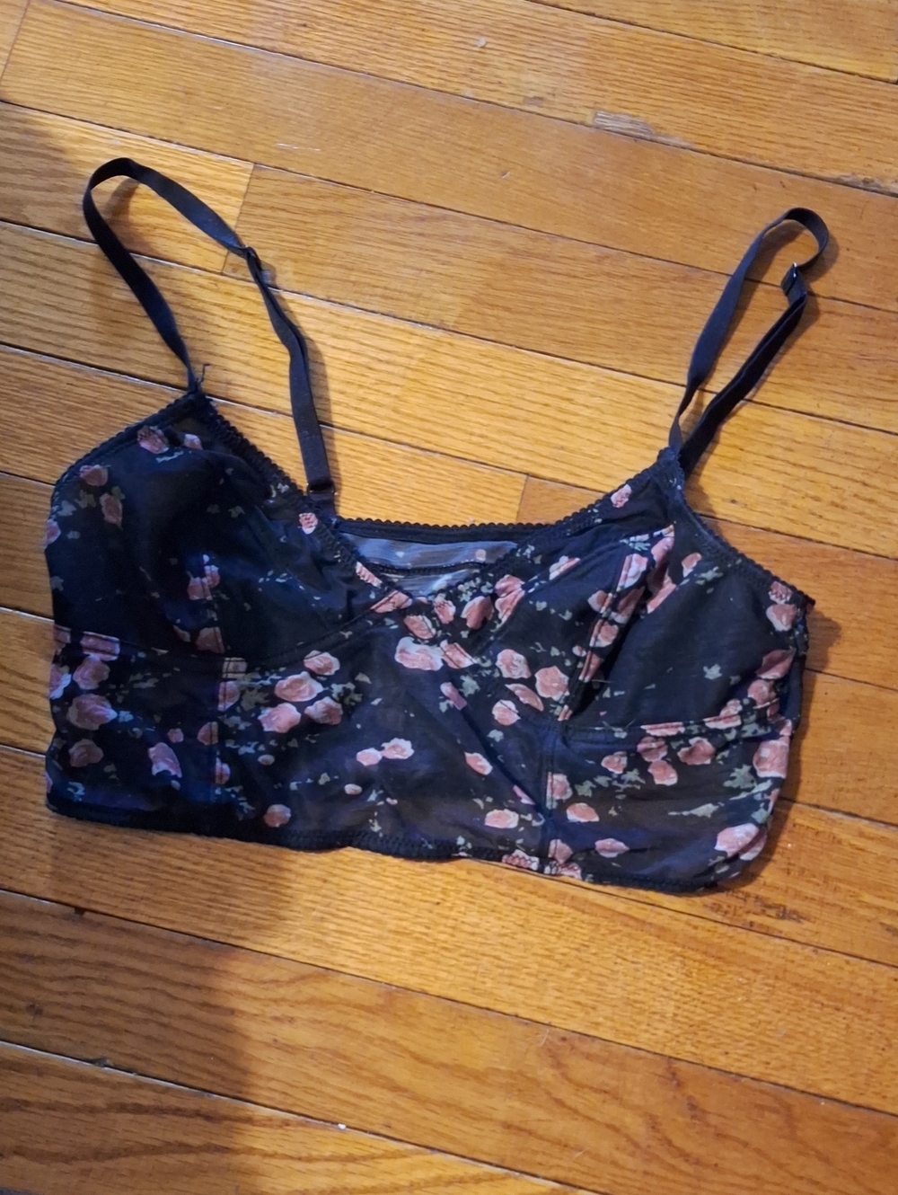 Free People Black Bralette with Pink Floral Print